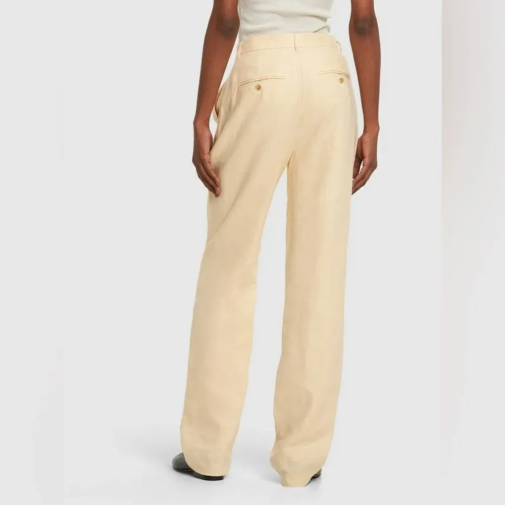 NWT Anine Bing Jay Straight Cream Pants Linen Size 30